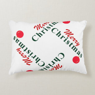 Merry Christmas and Ornament, Classic Red & Green Accent Pillow