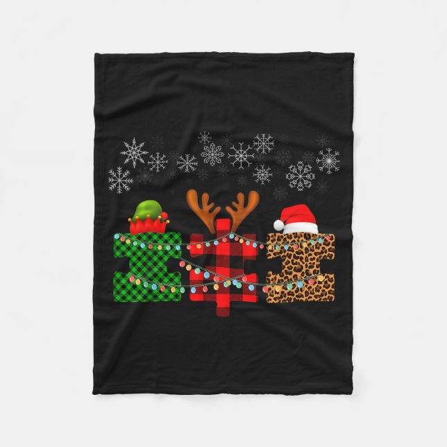 Merry Christmas And Snowflakes Autism Merry Christ Fleece Blanket (Front)