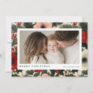 Merry Christmas Anemone Floral Background Holiday Card