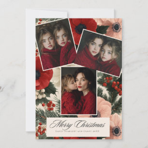 Merry Christmas Anemone Floral holiday 3 photo Card
