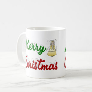 Merry Christmas Angel red green script Coffee Mug
