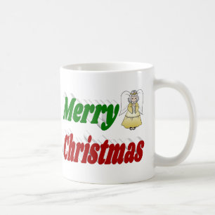Merry Christmas Angel red green typography  Coffee Mug