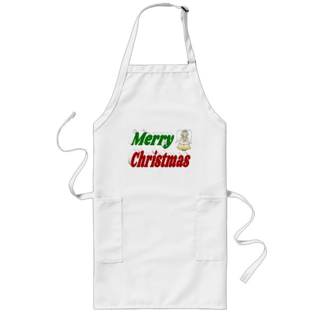 Merry Christmas Angel red green typography Long Apron (Front)