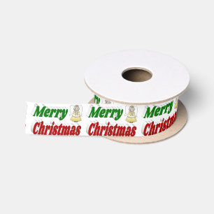 Merry Christmas Angel red green typography Satin Ribbon