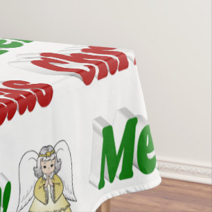 Merry Christmas Angel red green typography Tablecloth