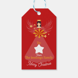 Merry Christmas Angel Red Personalized Name From Gift Tags