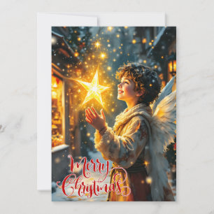Merry Christmas Angel Scene Holiday Card