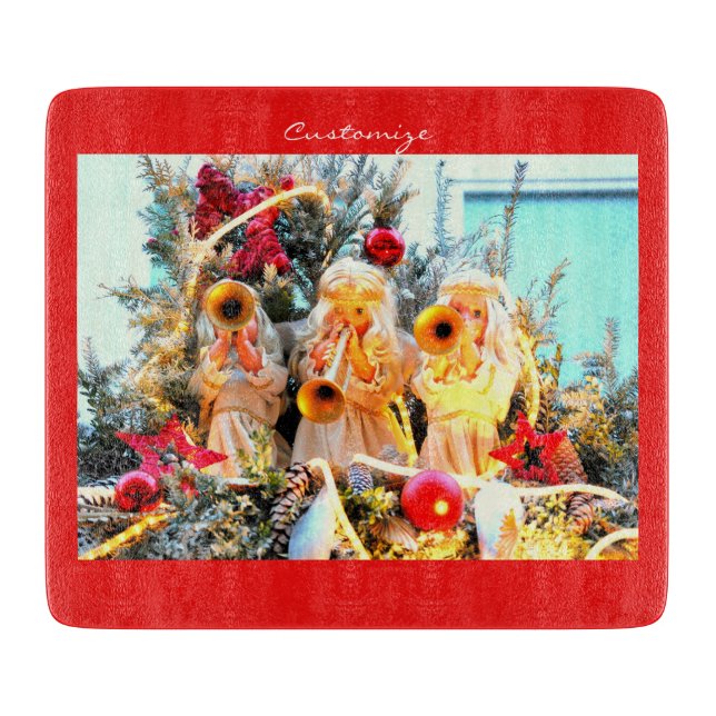 merry christmas angels trumpeting cutting board (Front)