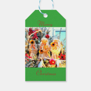 Merry Christmas angels trumpeting Gift Tags