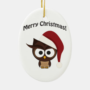 Merry Christmas Angry Owl Ceramic Ornament