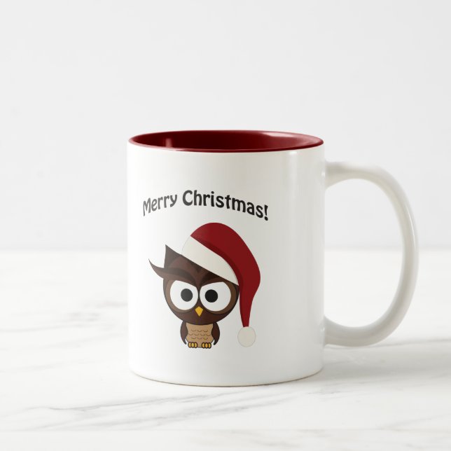 Merry Christmas Angry Owl Two-Tone Coffee Mug (Right)