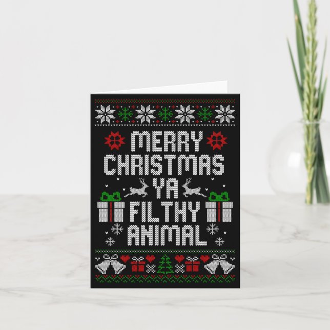 Merry Christmas Animal Filthy Ya Xmas Pajama Long  Card (Front)