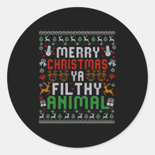 Merry Christmas Animal Filthy Ya Xmas Pajama Shirt Classic Round Sticker