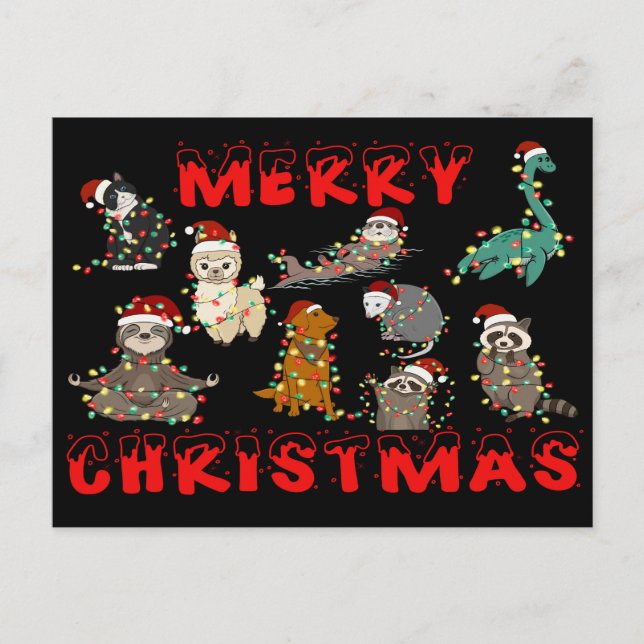 Merry Christmas Animals with Lights Postcard (Front)