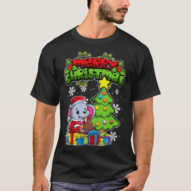 Merry Christmas Animals  Xmas Elephant  T-Shirt (Front)