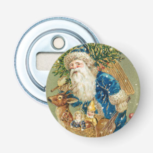 Merry Christmas, Antique Card, Santa and Reindeer Bottle Opener