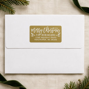 Merry Christmas Antique Gold Sprig Address Label