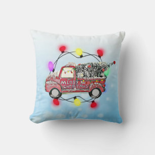 Merry Christmas Antique Truck with Christmas Tree Throw Pillow