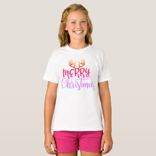 Merry Christmas Antler T-Shirt for Girls