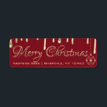 Merry Christmas Apiary Label gold dripping honey<br><div class="desc">An elegant red label for beekeepers with "Merry Christmas" written in an embossed gold metallic font.
Gold ornament and honey drips. Personalize with your apiary name and location.</div>
