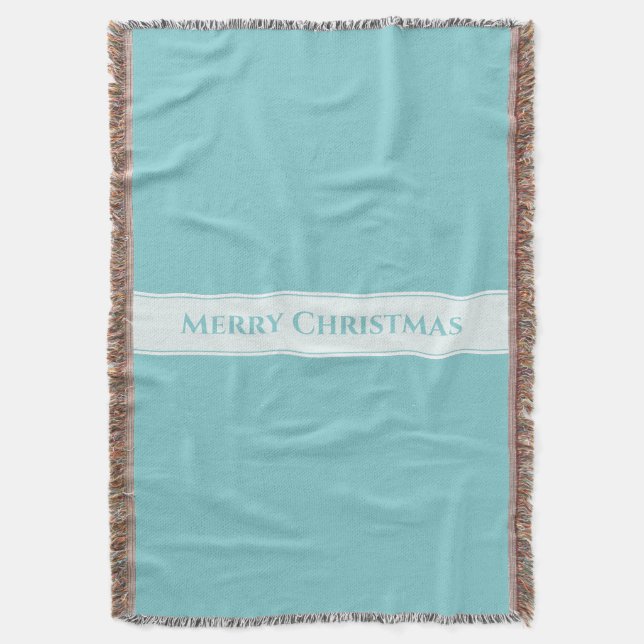 Merry Christmas Aqua/White Iconic Tree Pattern Throw Blanket (Front Vertical)