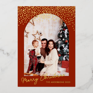 Merry Christmas Arch Gold Foil Photo  Holiday Card