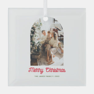 Merry Christmas Arch Photo Family Glass Ornament