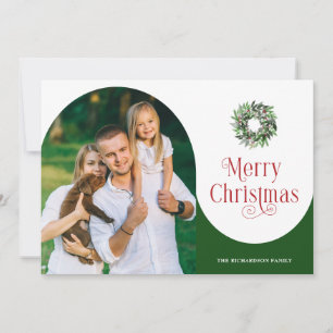 Merry Christmas Arch Photo Message Green Holiday Card