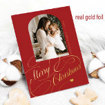 Merry Christmas arch photo real gold Foil Holiday Card<br><div class="desc">Elegant luxury Merry Christmas gold classic calligraphy script real foil family photo red holiday card with your custom personalized text. PLEASE NOTE that the background colour is editable. You can change it after selecting CUSTOMIZE option down below the PERSONALIZE IT menu. If you don't feel at ease changing it, please...</div>
