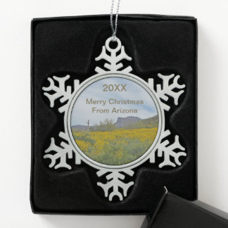 Merry Christmas Arizona Desert Flowers Holiday Snowflake Pewter Christmas Ornament