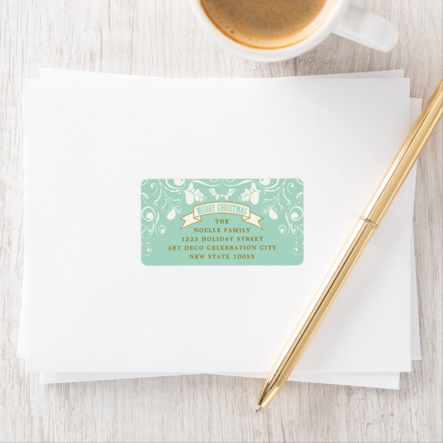 Merry Christmas Art Nouveau Floral Holiday Address Label (Insitu)