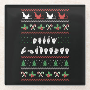 Merry Christmas - ASL American Sign Language I Glass Coaster