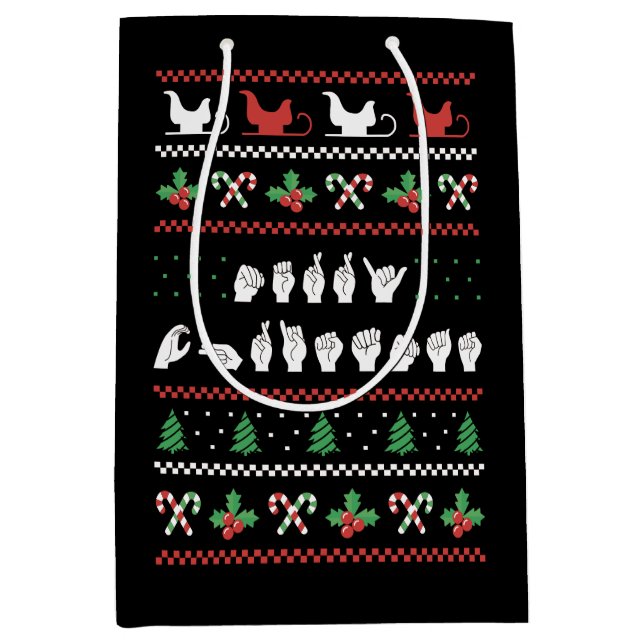 Merry Christmas - ASL American Sign Language I Medium Gift Bag (Front)