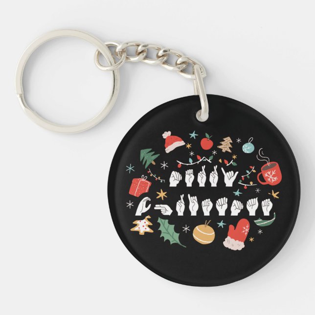 Merry Christmas - ASL American Sign Language III Keychain (Front)