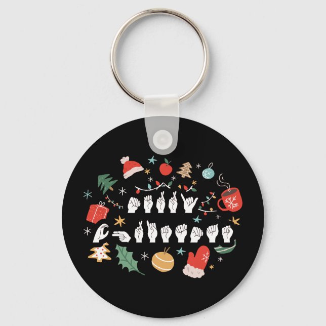 Merry Christmas - ASL American Sign Language III Keychain (Front)