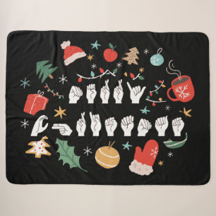 Merry Christmas - ASL American Sign Language III Sherpa Blanket