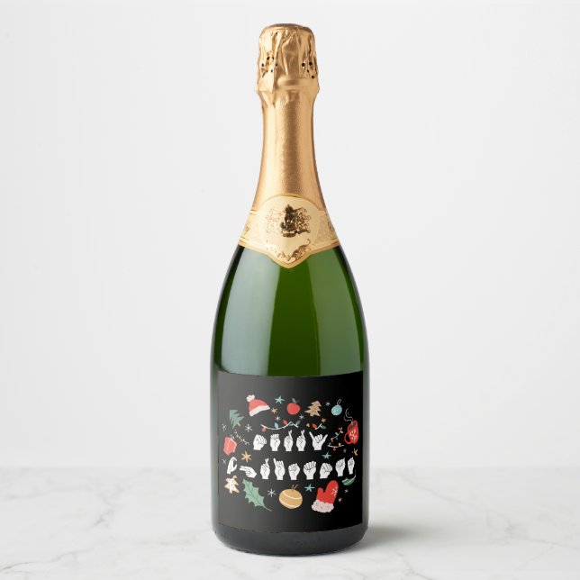 Merry Christmas - ASL American Sign Language III Sparkling Wine Label (Front)