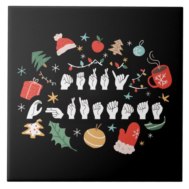 Merry Christmas - ASL American Sign Language III Tile (Front)