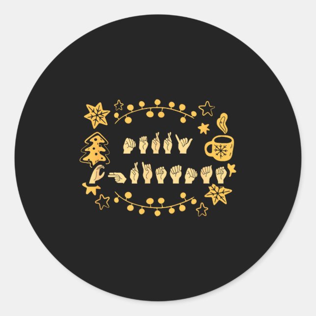 Merry Christmas Asl Sign Language Deaf Sped Women  Classic Round Sticker (Front)