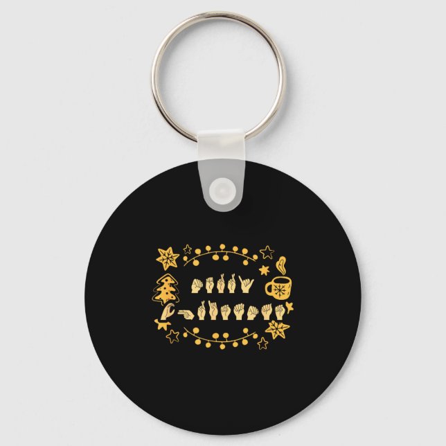 Merry Christmas Asl Sign Language Deaf Sped Women  Keychain (Front)
