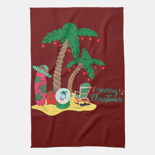 Merry Christmas at the Beach Kitchen Towel (Vertical)