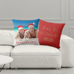 Merry Christmas Australian Family Photo Red Throw Pillow<br><div class="desc">A double sided throw pillow featuring a photo of your choice on the front. With seasonal gold script on the back. To change the text and photo click on the personalize button.</div>