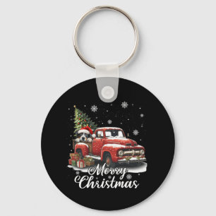 Merry Christmas Australian Shepherd Dog Riding Red Keychain