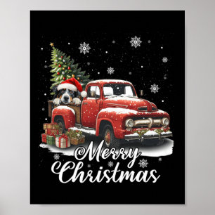 Merry Christmas Australian Shepherd Dog Riding Red Poster