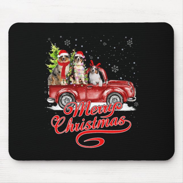 Merry Christmas Australian Shepherd Santa Reindeer Mouse Pad (Front)