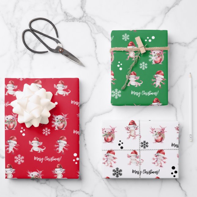 Merry Christmas Axolotl Santa Wrapping Paper Sheet (Front)