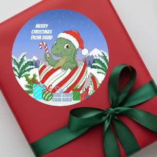 Merry Christmas Baby Dinosaur Classic Round Sticker