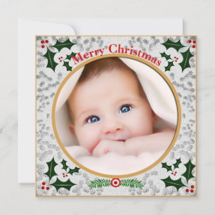 Merry Christmas Baby Infant Family Photo Custom Holiday Card
