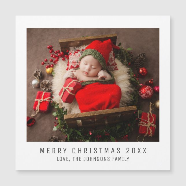 Merry Christmas Baby Kids Photo Gift Keepsake Idea Magnetic Invitation (Front)
