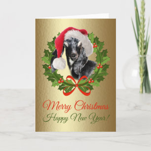 Merry Christmas Baby Nubian Goat Kid Oil Painting Holiday Card